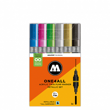 Набор маркеров Molotow ONE4ALL 227HS-CO Twin - 6шт Metallic-Set (1,5/4мм)