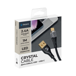 Дата-кабель Crystal USB - USB-C, 1м, 2.4A, черный