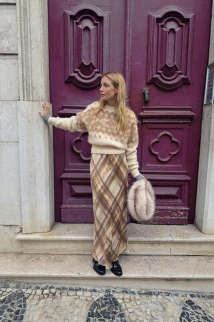 ZARA ЖАККАРДОВЫЙ СВИТЕР ИЗ ТРИКОТАЖА С ЭФФЕКТОМ ВОРСА, БЕЖЕВЫЙ