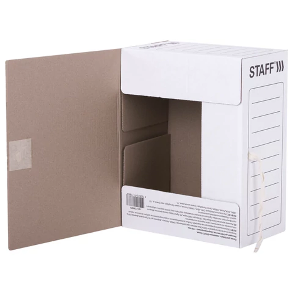Папка архивная с завязками А4 (325х250 мм), 150 мм, до 1400 листов, микрогофрокартон, БЕЛАЯ, STAFF