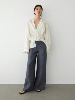 Massimo Dutti Льняные брюки-палаццо с высокой талией, темно-синий