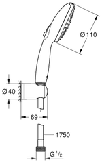 Ручной душ GROHE Vitalio Start 110, 2 вида струй, матовый чёрный (279502431)