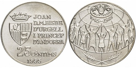Андорра 25 сантимов, 1995 50 лет Продовольственной программе (ФАО)