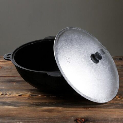 Чугунный казан с круглым дном и алюминиевой крышкой (объем 12 литров) (Цвет: не задано)