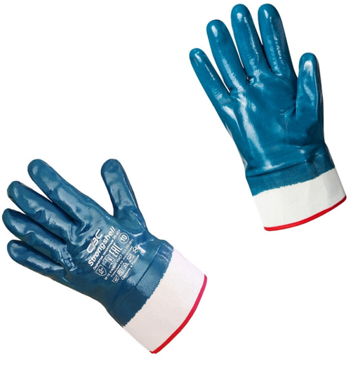 Перчатки синие/оранжев. нитрил Россия