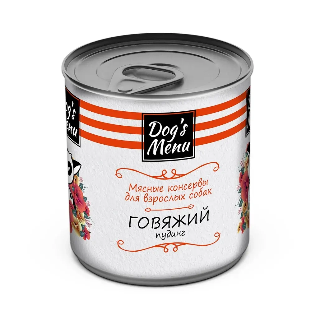 DOG'S MENU Мясные консервы для взрослых собак Говяжий пудинг, 340 г