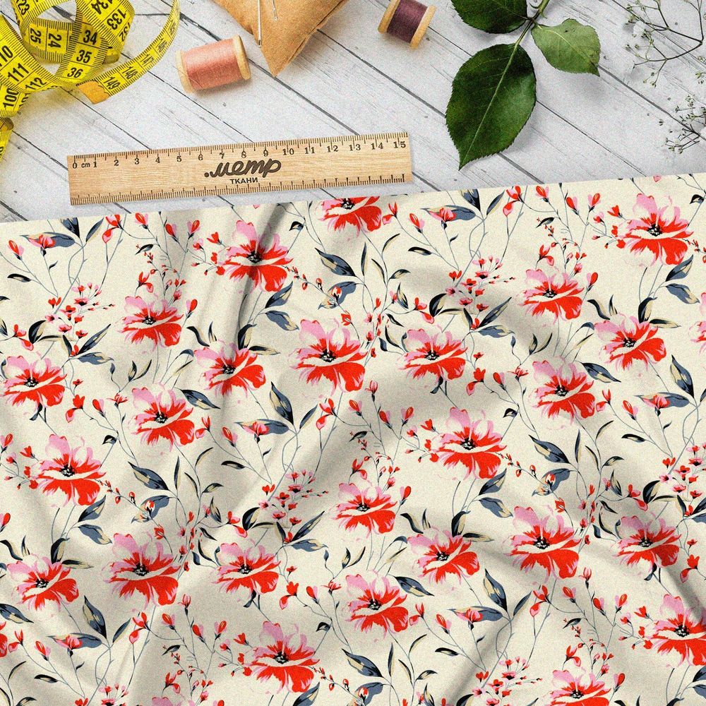 Ткань дюспо яркие оранжевые цветы