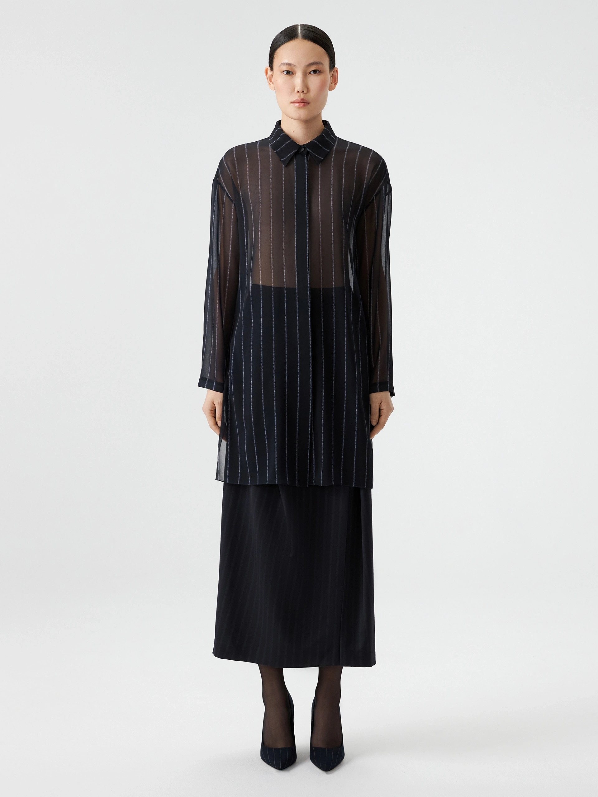 Удлиненная рубашка в полоску OLA OLA