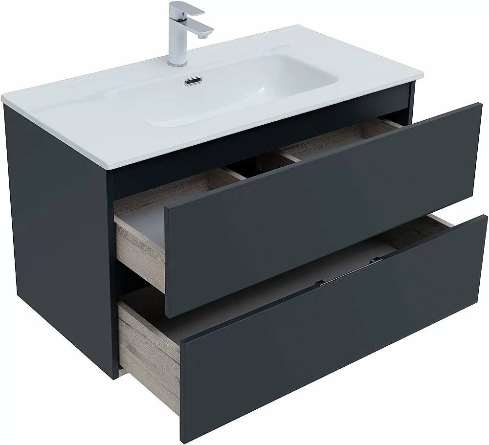 Тумба с раковиной Aquanet Алвита New 303919 90 антрацит