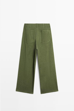 Massimo Dutti Прямые брюки из смесовой льняной ткани, зеленый