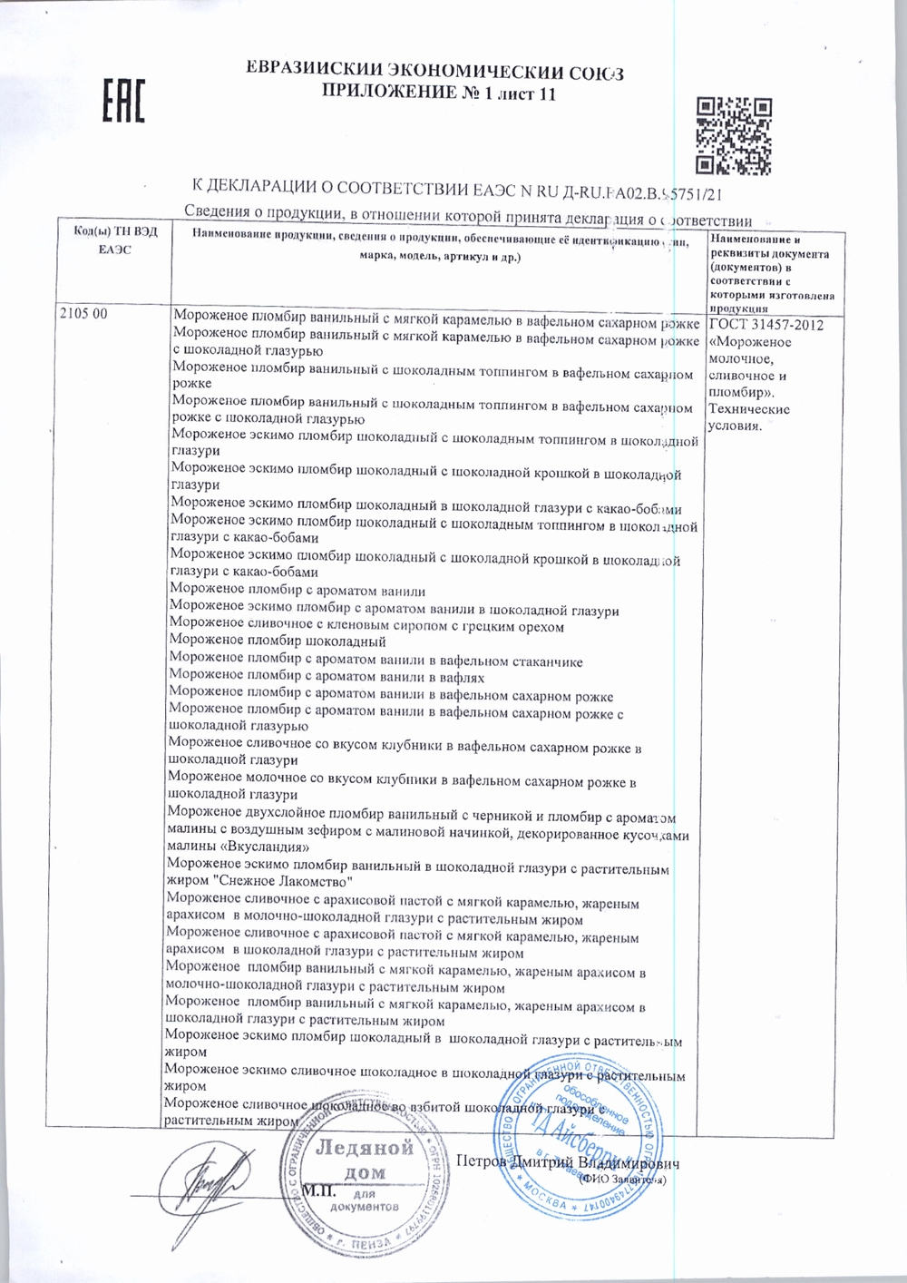 Мороженое Сливочное Филевское с Клубникой 2,2кг