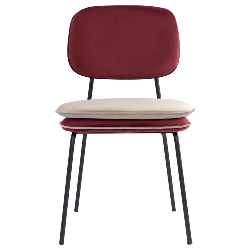 Стул с контрастным кантом Pea, велюр, бордовый/бежевый