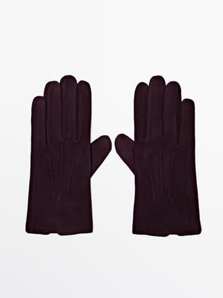 Massimo Dutti Замшевые перчатки, бургунди