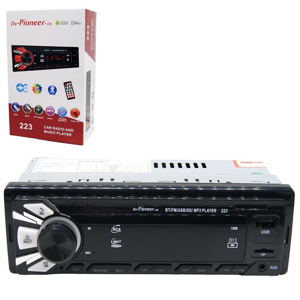 Автомагнитола DV-Pionir ok 223, Bluetooth цветная подсветка, usb, micro, aux, fm, пульт