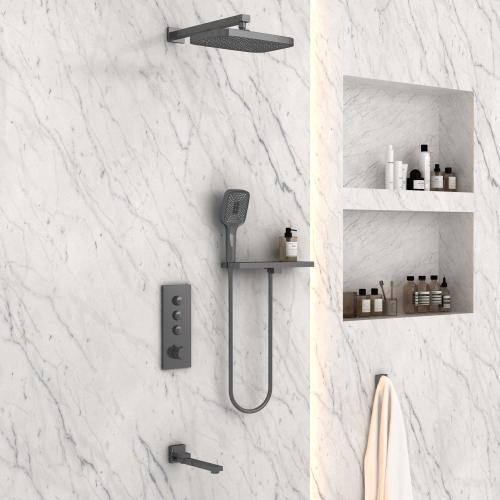 Душевой комплект Vincea VSFW-431T1RGM встраиваемый, термостатический, 3 режима, вороненая сталь