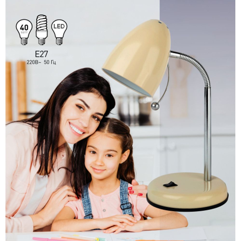 Настольный светильник ЭРА N-116-Е27-40W-BG бежевый