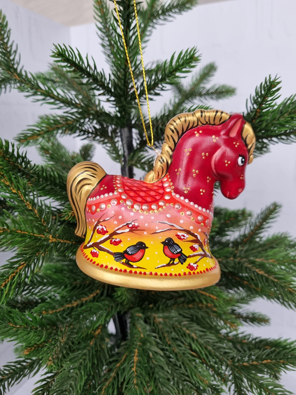 Лошадка- колокол ёлочная игрушка из фарфора