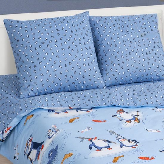 Полуторный комплект детского постельного белья Пингвиния бязь