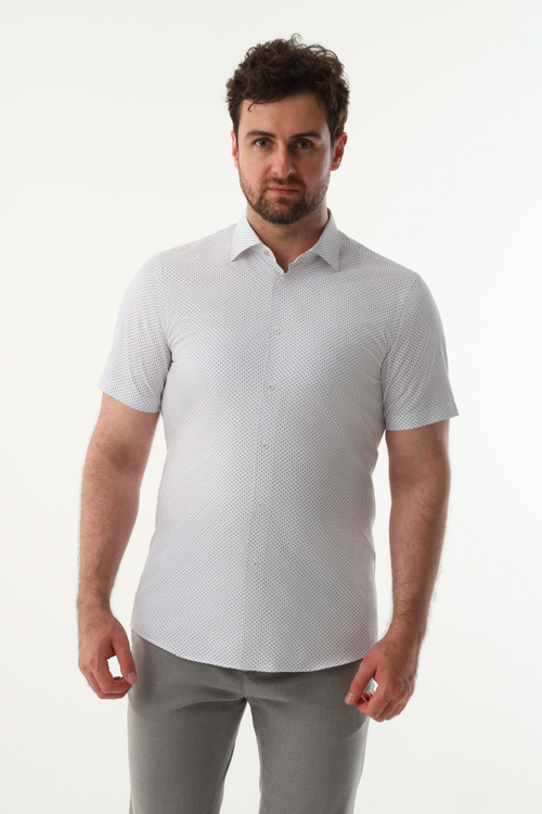 Сорочка мужская VESTER короткий рукав, белая в мелкий рисунок, хлопок, пэ 72914 32