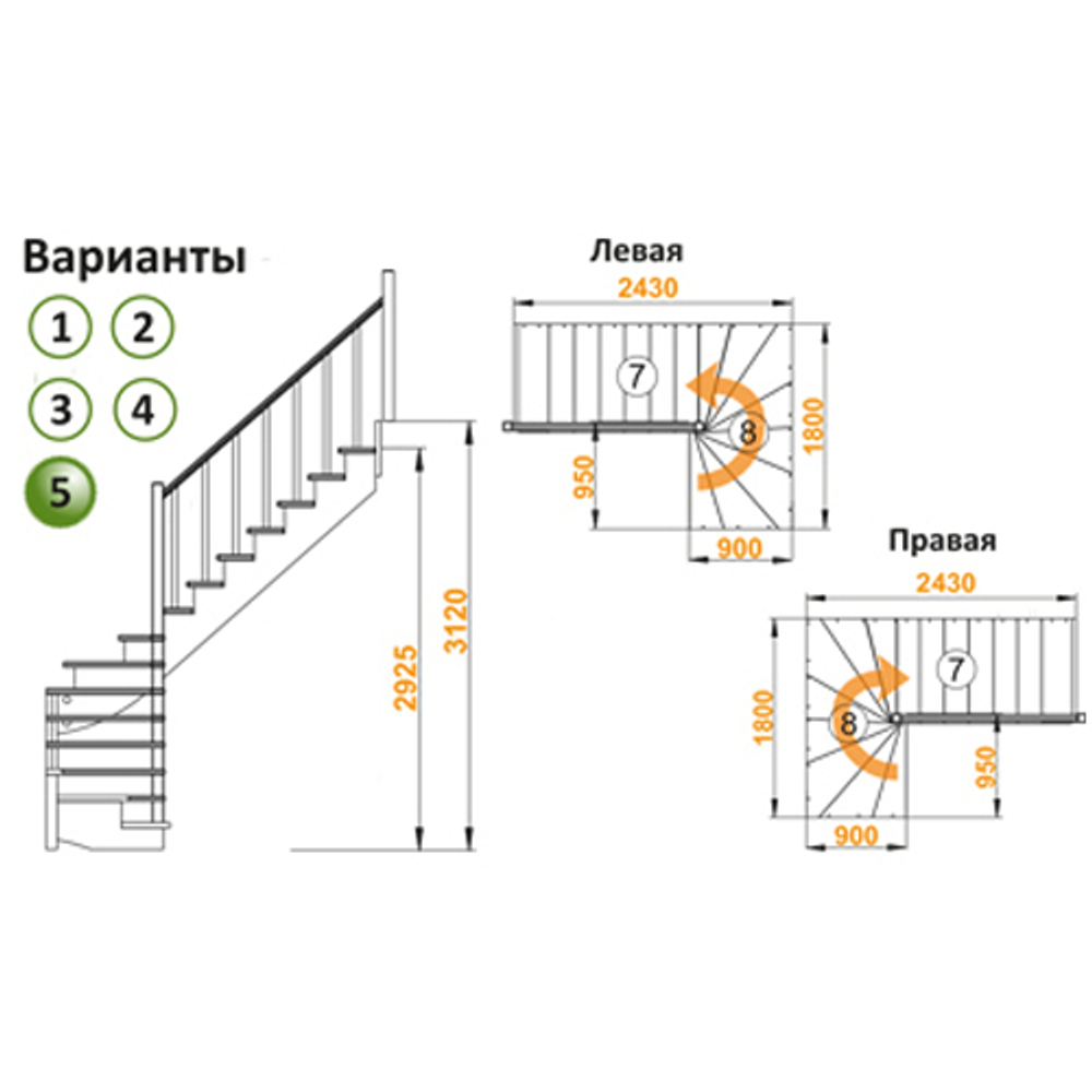 Лестница К-003м/5 Л с подступенками сосна (6 уп)