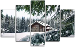 Модульная картина "Домик в зимнем лесу"