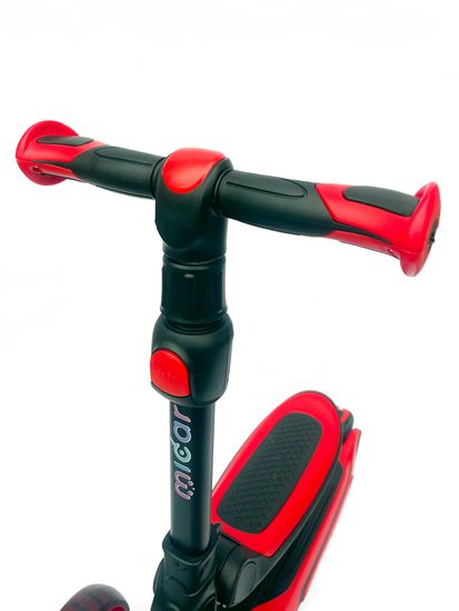 Самокат-беговел со светящимися колёсами 3 в 1 Scooter Micar Moby Black-Red