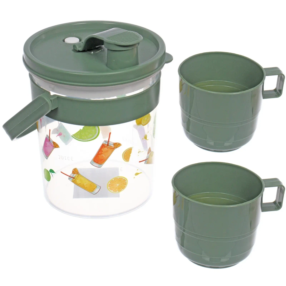 Кувшин пластиковый 850мл «Летний зной» в наборе с 2-мя кружками 300мл
