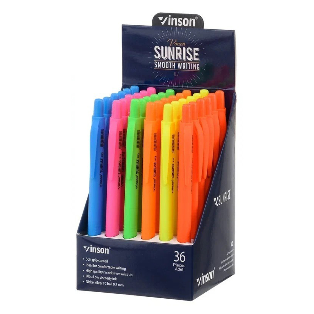 Ручка шариковая, масляная, автоматическая, Vinson, синие чернила, серия "VINSON SUNRISE", 36 шт