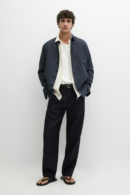 Massimo Dutti Брюки из 100% льна с вытачками, темно-синий