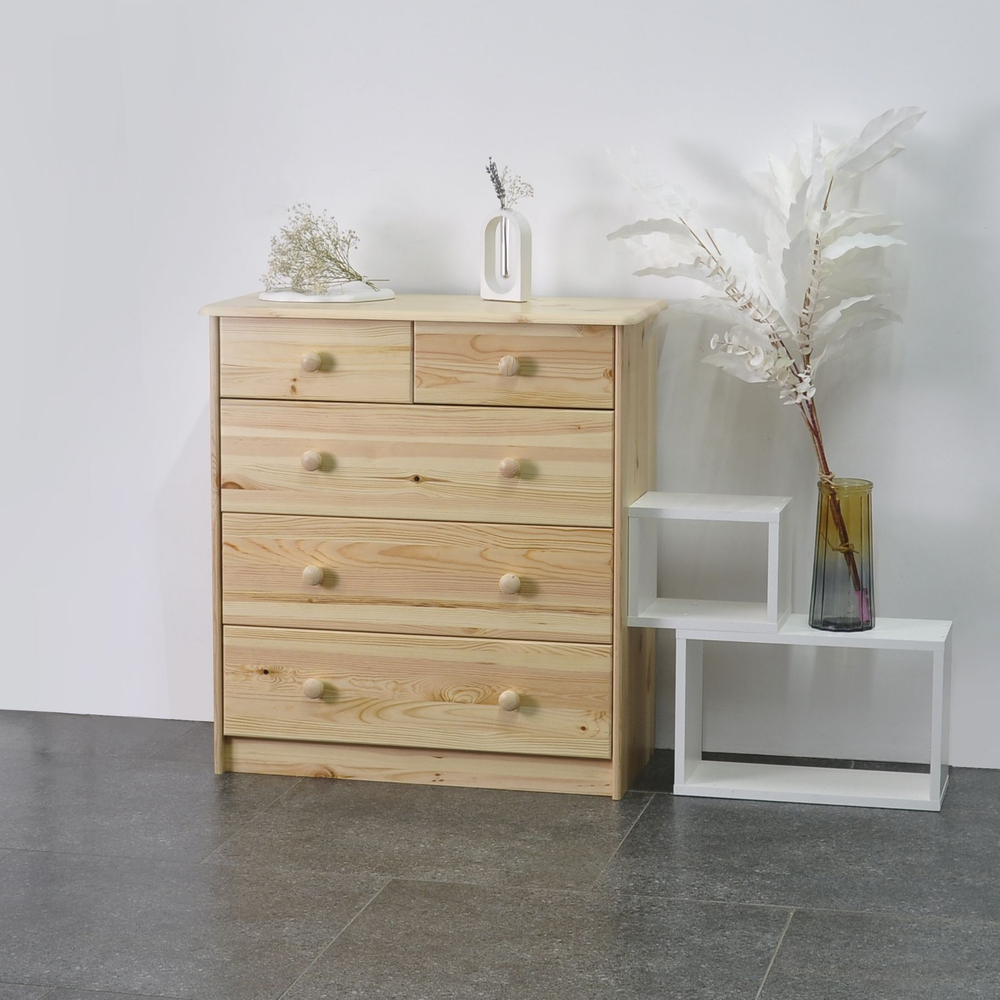 Комод для одежды из сосны Хаба 5 ящиков, 75х35х80 см, в натуральной отделке