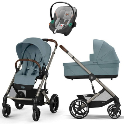 Коляска Cybex Balios S Lux TPE complete Aton S2 Lava Grey 3 в 1 Stormy Blue с дождевиками