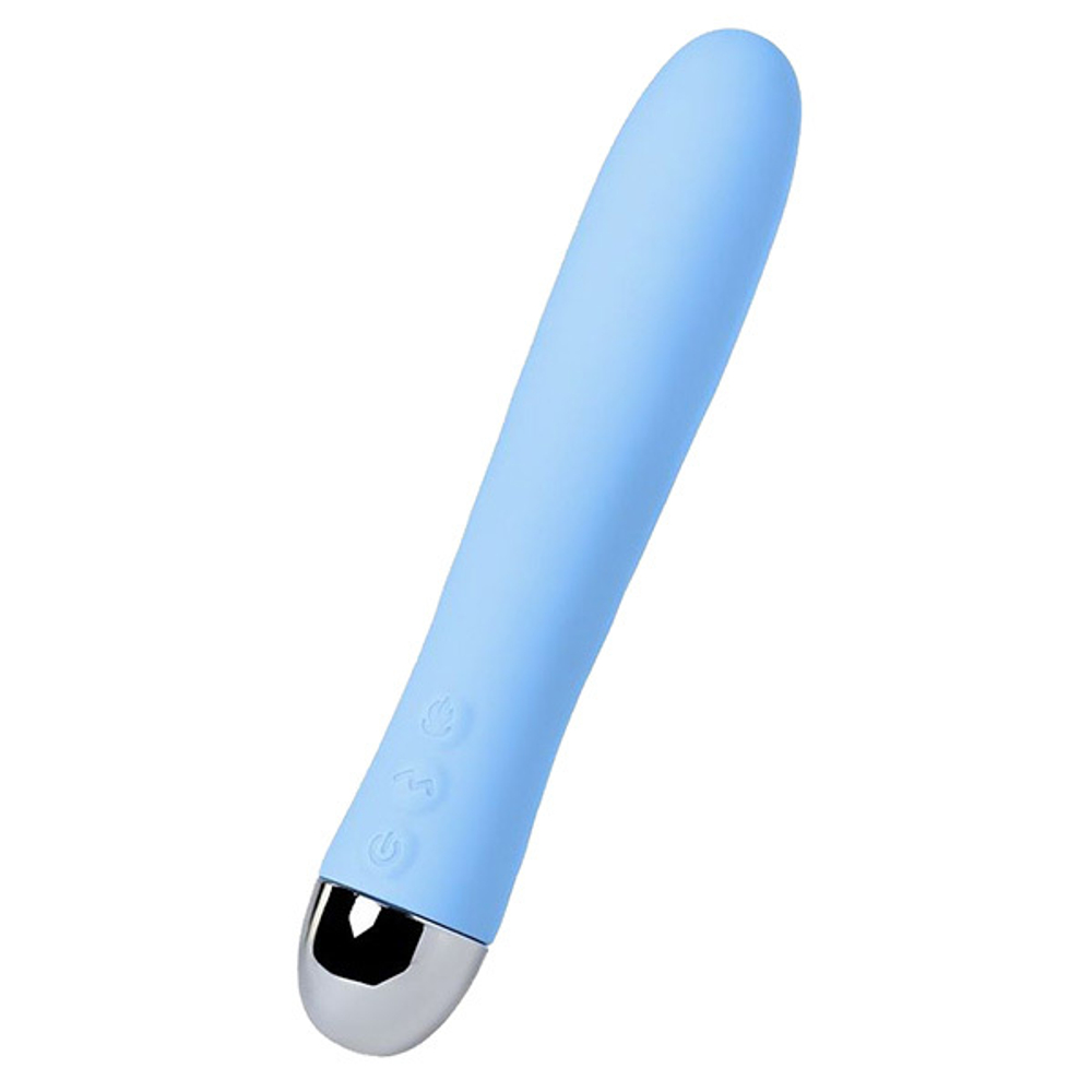 Голубой силиконовый вибратор 19см с функцией нагрева и пульсирующими шариками ToyFa Physics Fahrenheit 796006