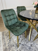 Круглый раздвижной стол "Лофт", луанда и стулья "Бостон" оливковый