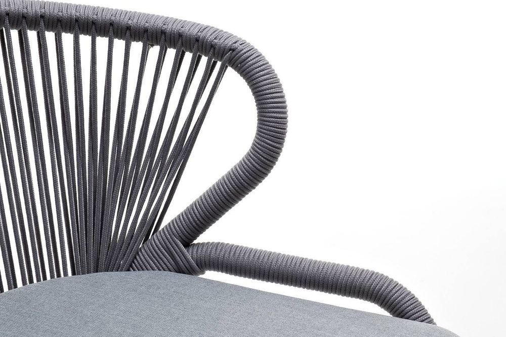 "Милан" стул плетеный из роупа, каркас алюминий белый муар, роуп светло-серый круглый, ткань светло-серая