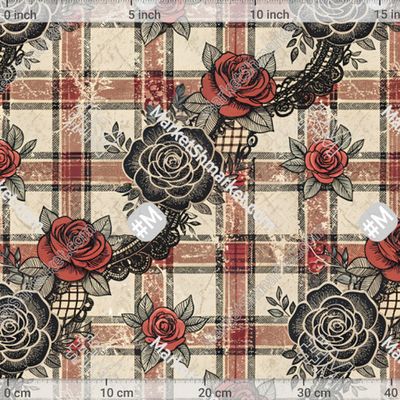 Гранж кантри клетка с розами и кружевом by Catmancer 229 DPI