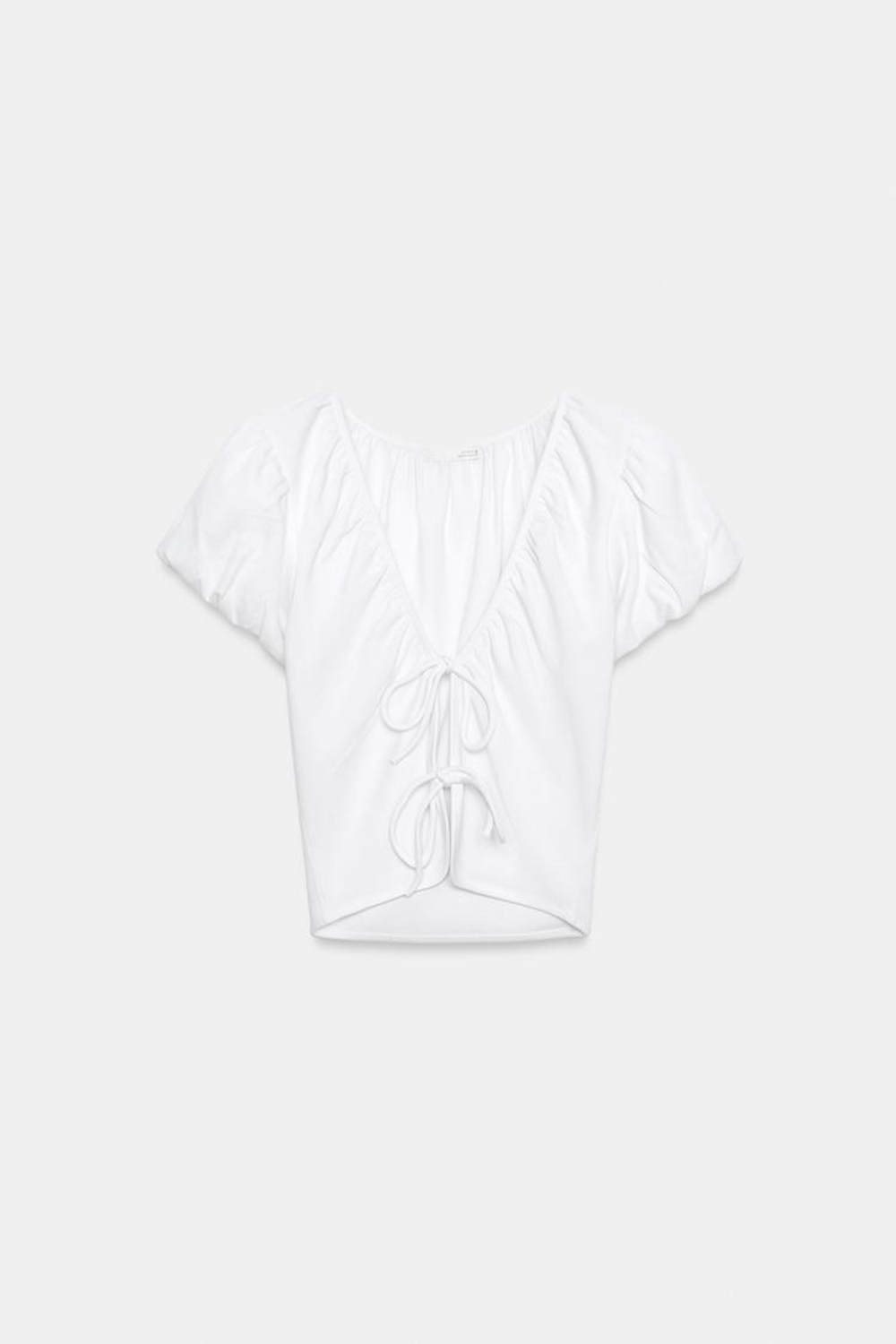 ZARA КРОП-ТОП С БАНТАМИ, БЕЛЫЙ