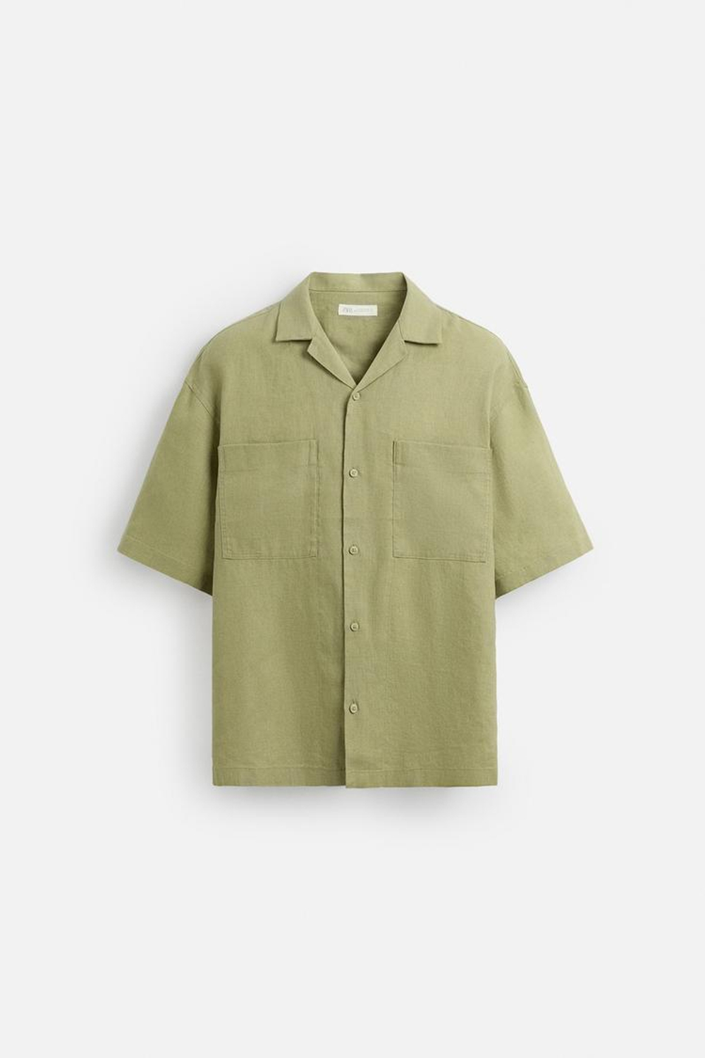 ZARA РУБАШКА ИЗ 100% ЛЬНА, ЗЕЛЕНЫЙ