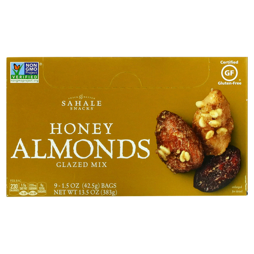Sahale Snacks, Глазированная смесь, миндаль в меде, 9 пакетиков, 1,5 унции (42,5 г) каждый