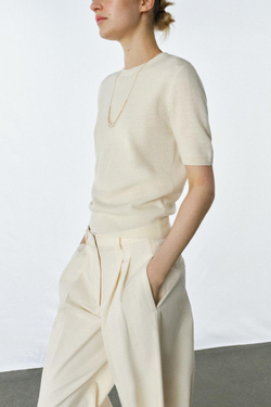 ZARA СВИТЕР ИЗ 100% ШЕРСТИ С КОРОТКИМИ РУКАВАМИ, ЭКРЮ