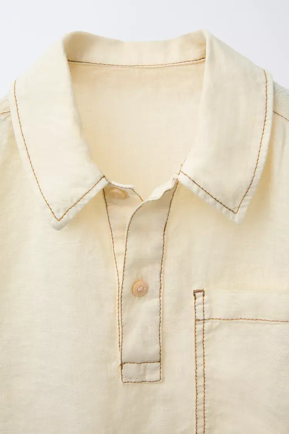 ZARA РУБАШКА ИЗ 100% ЛЬНА С КОНТРАСТНОЙ ОТДЕЛКОЙ, ЦВЕТ СЛИВОЧНОГО МАСЛА