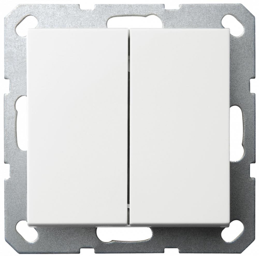 Выключатель двухклавишный 10A 250V~ с накладкой, цвет белый глянцевый