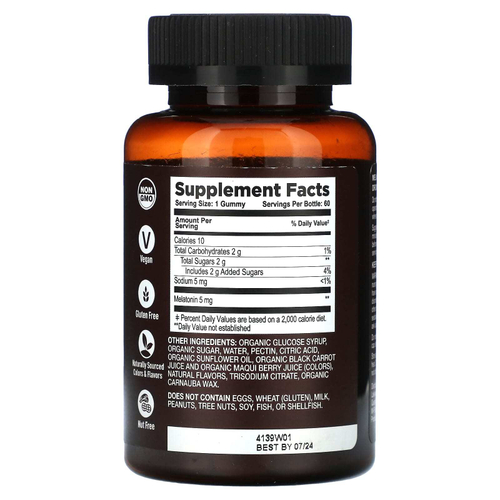 YumVs, Органические жевательные мармеладки Strong Earth, мелатонин, усиленная форма, ягоды, 5 мг, 60 жевательных таблеток