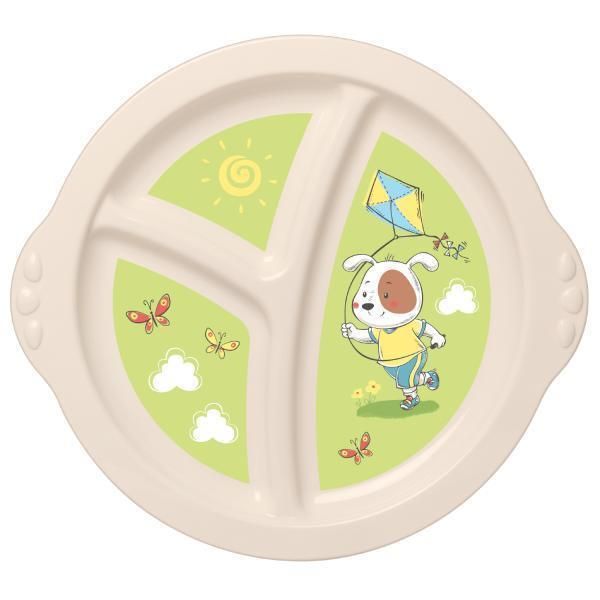 Тарелка детская трехсекционная с зеленым декором   бежевый