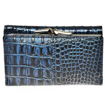 Кошелёк маленький синий женский лаковый Coscet CS21-02E из натуральной кожи