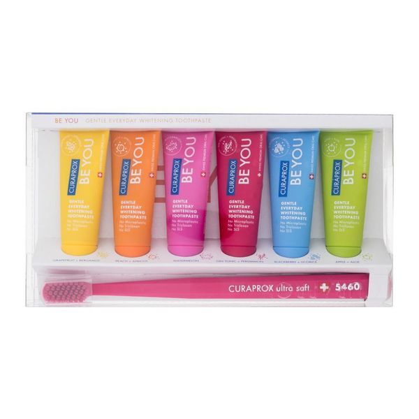Curaprox Be You Gentle Everyday Whitening Toothpaste- набор зубная щетка ,6 мини зубных паст