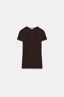 ZARA ФУТБОЛКА С КОРОТКИМИ РУКАВАМИ РЕГЛАН, КОРИЧНЕВЫЙ МЕЛАНЖ