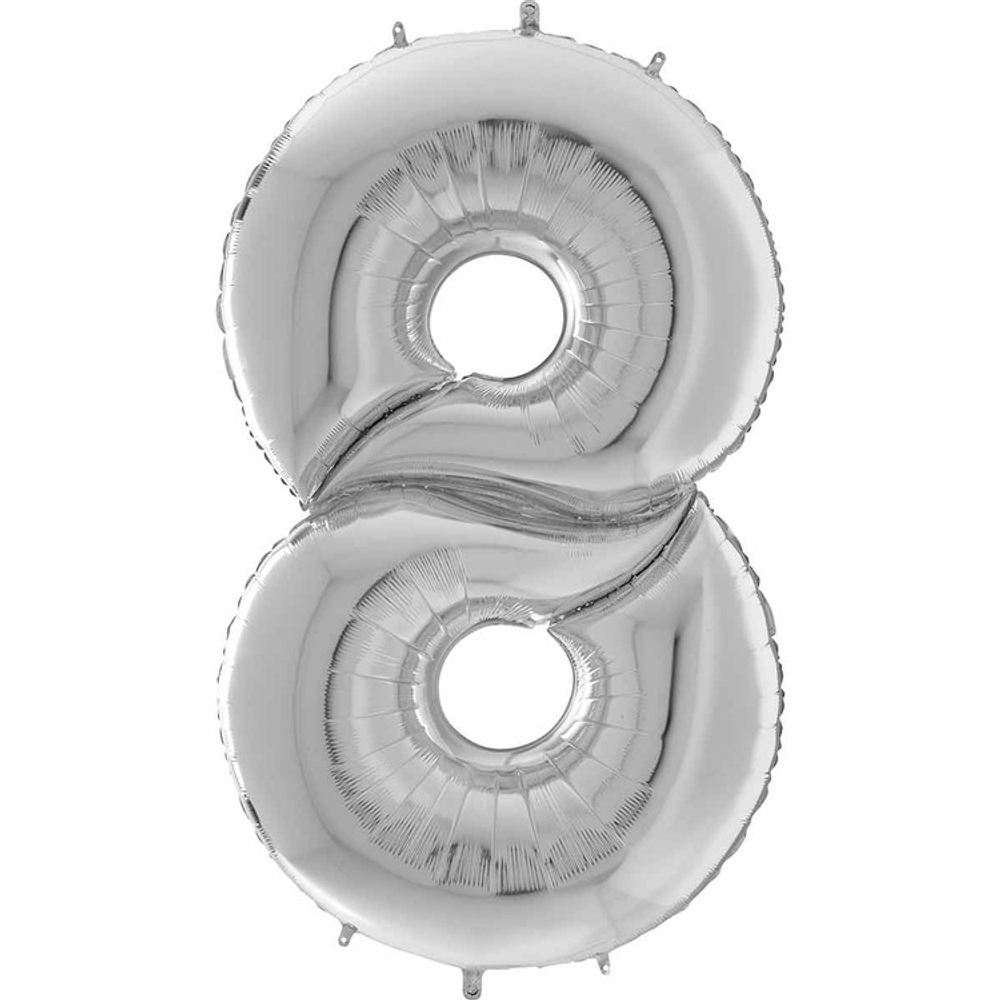 Шар фольгированный Цифра 8 162 см (Серебряный)