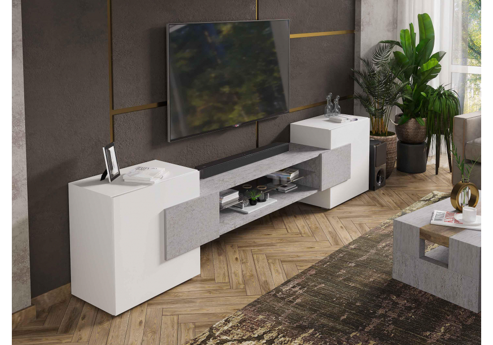 ТВ-тумба Woodville Лисмор белый, бетон светлый