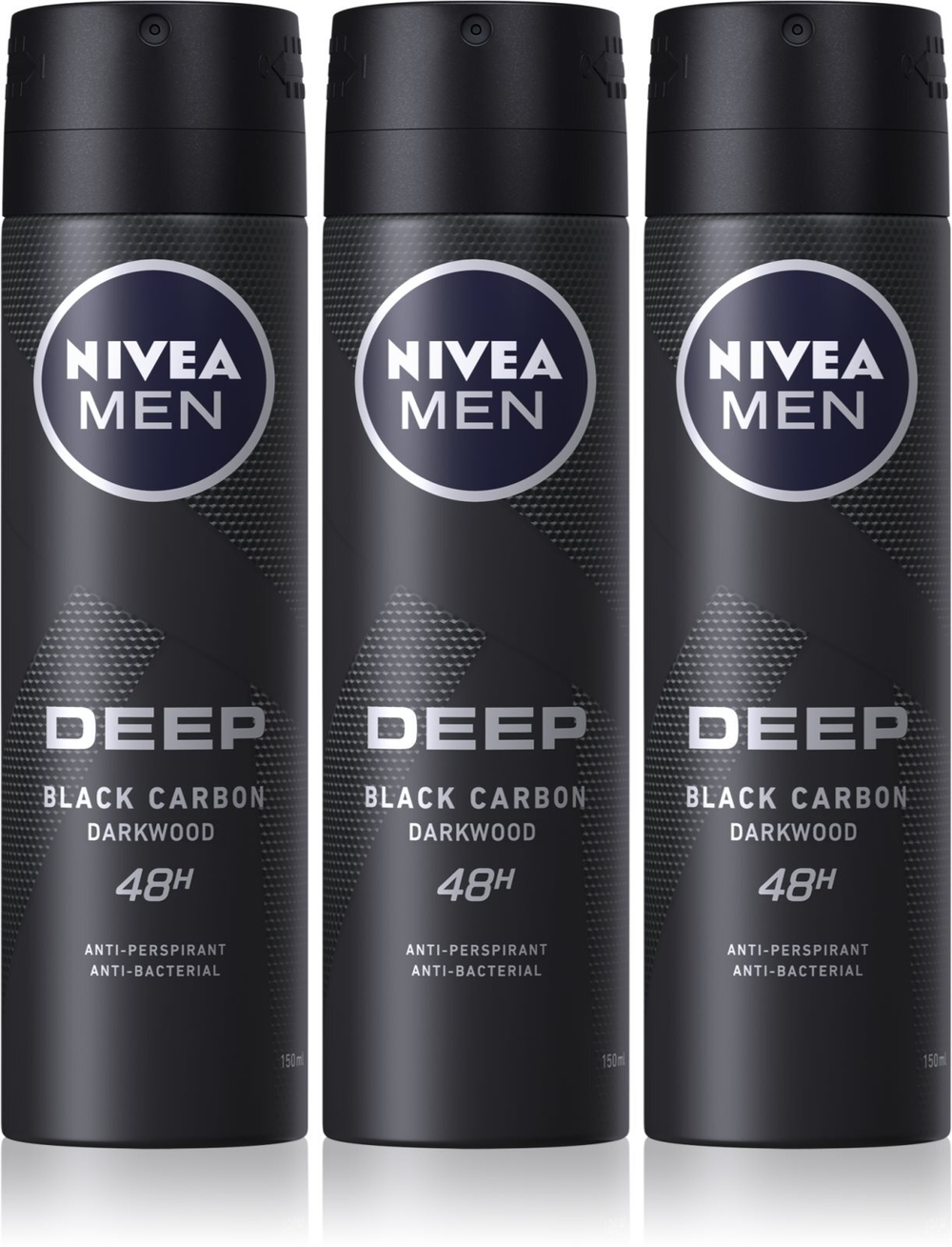 Nivea Men Deep Black Carbon Darkwood - спрей-антиперспирант 3 x 150 мл (удобная упаковка) для мужчин /   / GTIN 2800010168268