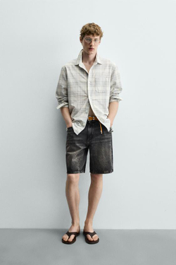 ZARA ДЖИНСОВЫЕ ШОРТЫ RELAXED FIT, ТЕМНО-СЕРЫЙ